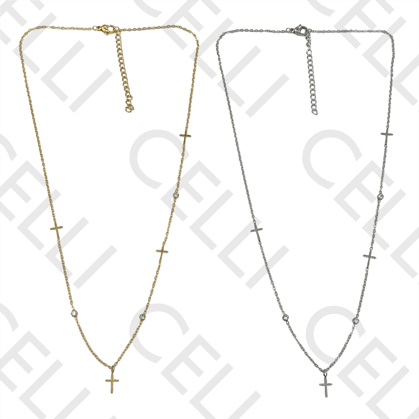 十字架间饰不锈钢项链