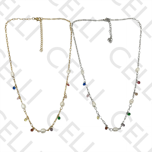 Colar de Aço - pérolas e cristais facetados