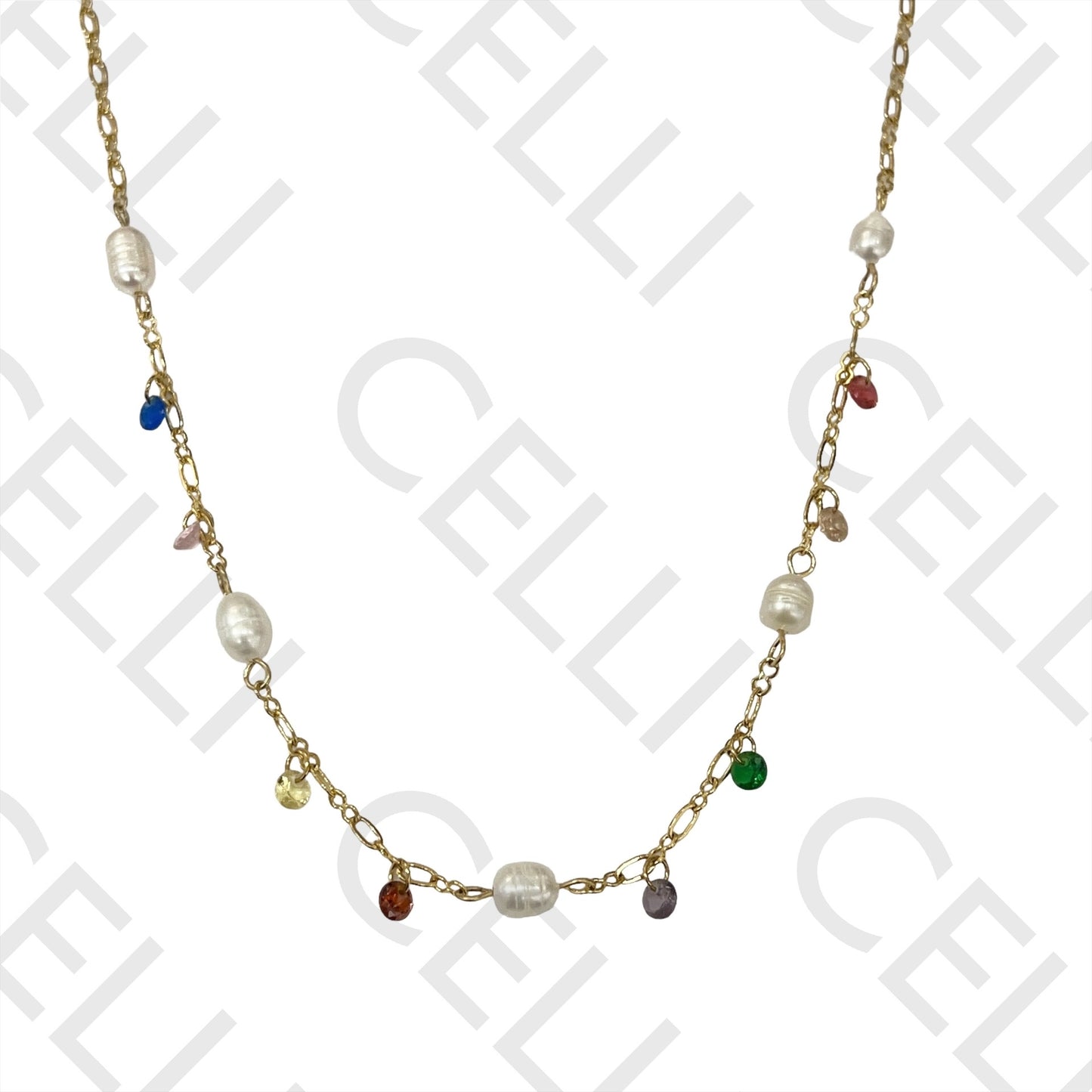 Steel Necklace - Pearls and Faceted Crystals