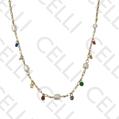 Steel Necklace - Pearls and Faceted Crystals