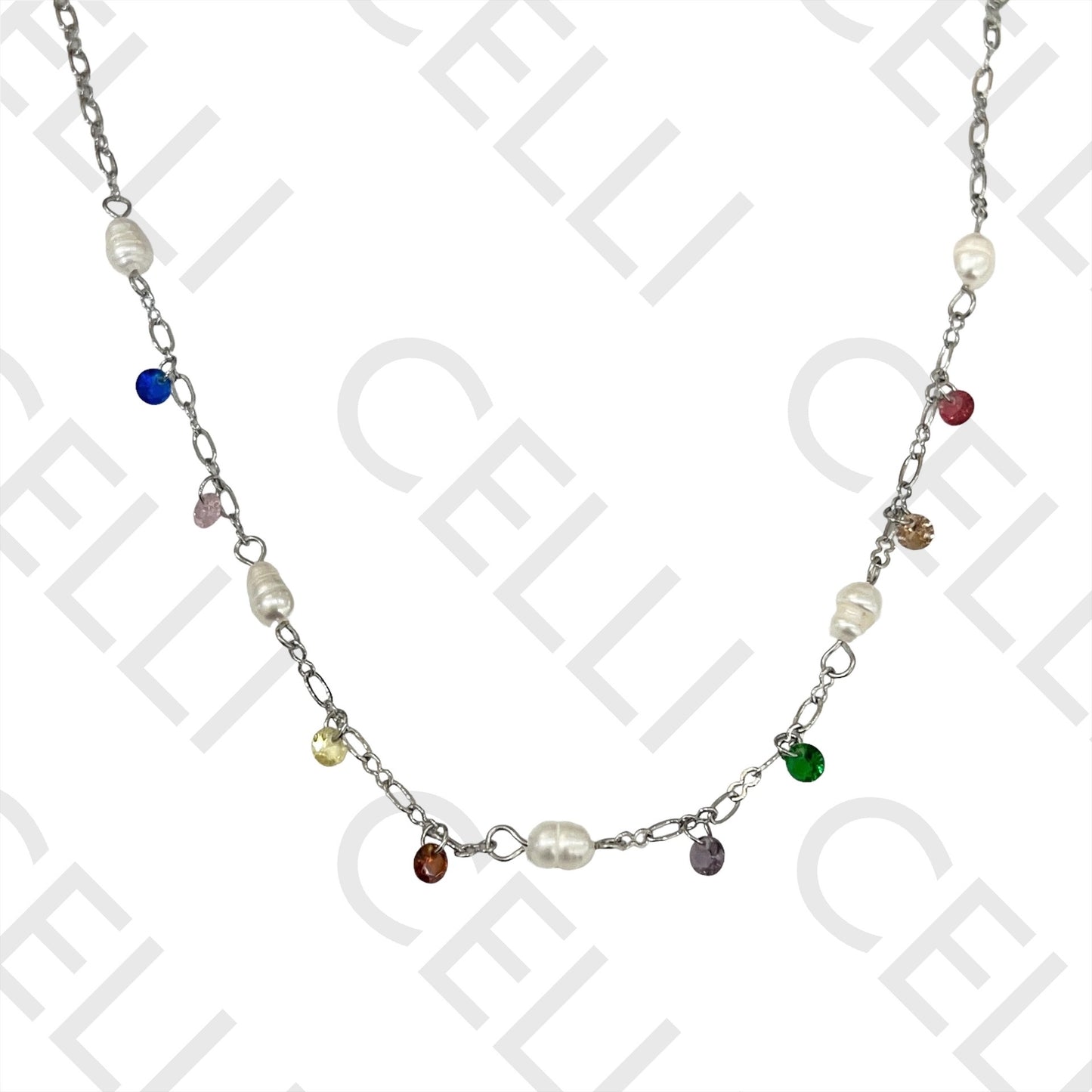 Steel Necklace - Pearls and Faceted Crystals