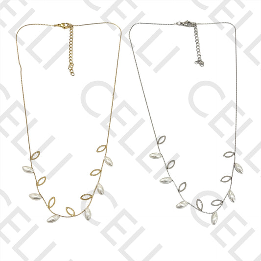 Colar de Aço - folha com pérolas