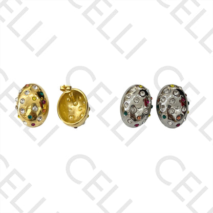 Pendiente de acero - ovalado con diamantes de colores