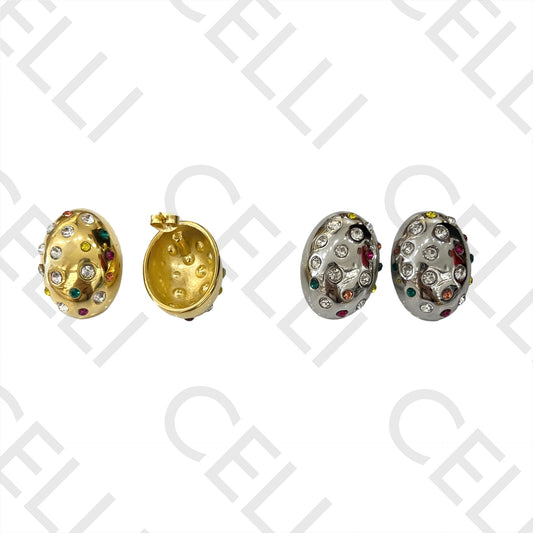 Pendiente de acero - ovalado con diamantes de colores