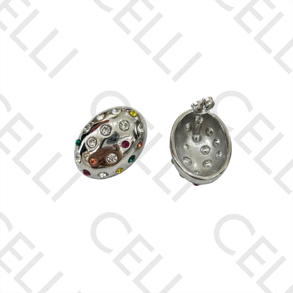 Pendiente de acero - ovalado con diamantes de colores