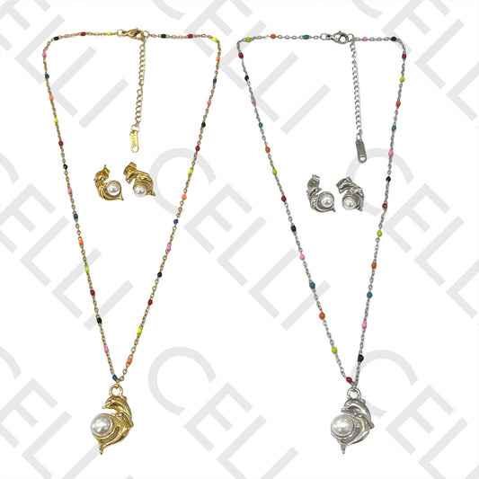 不锈钢项链/耳环 - 海豚