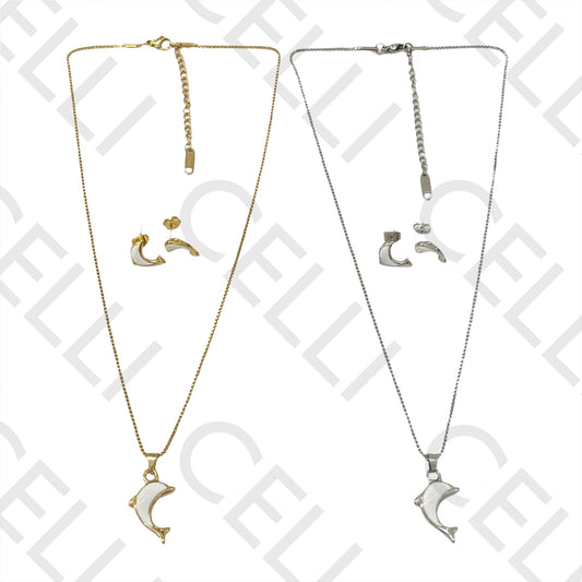 不锈钢项链/耳环 - 海豚