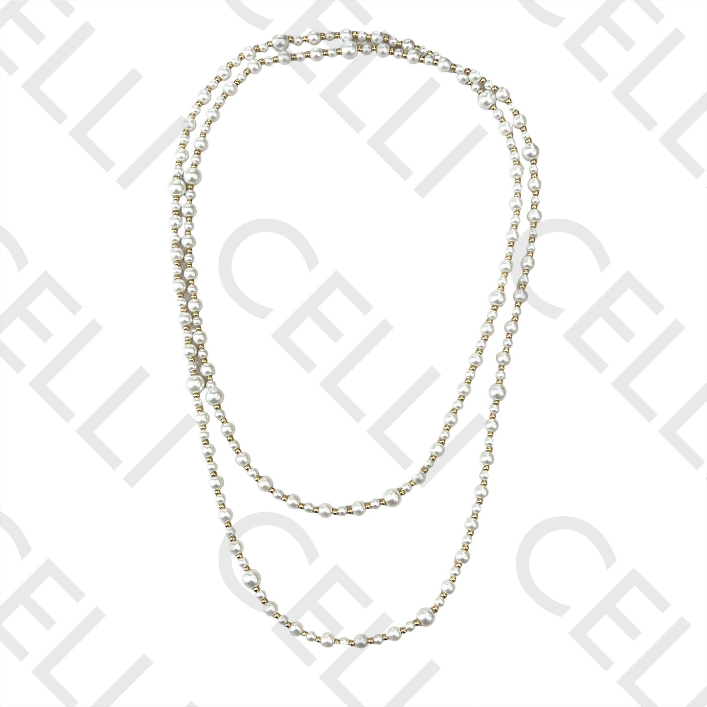 钢制项链 - 长款钢球与珍珠