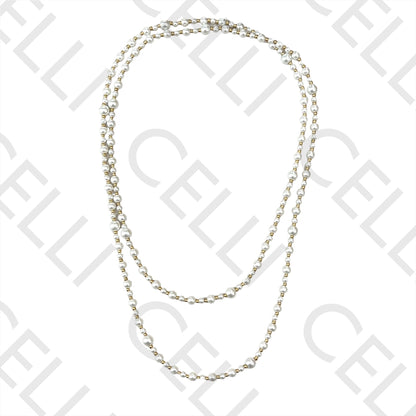 钢制项链 - 长款钢球与珍珠