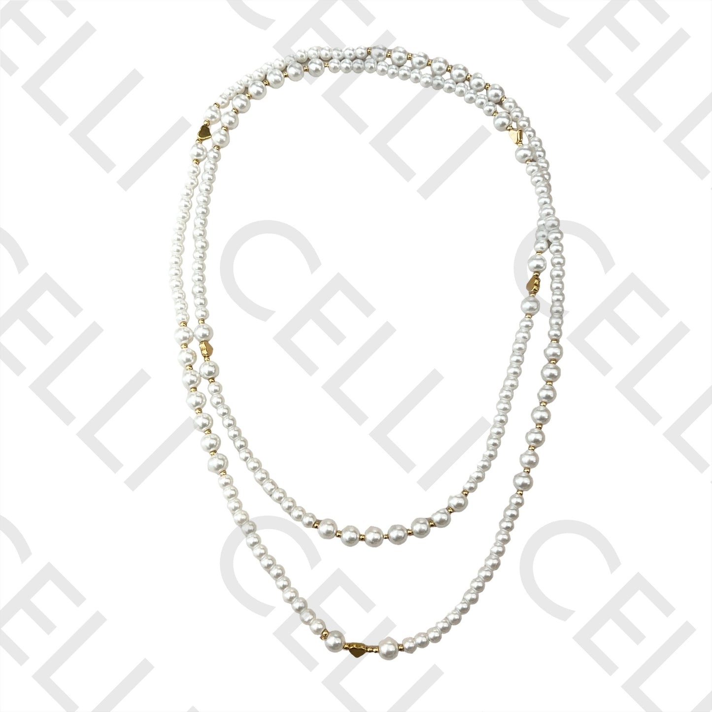 不锈钢项链 - 珍珠搭配钢球与心形吊坠