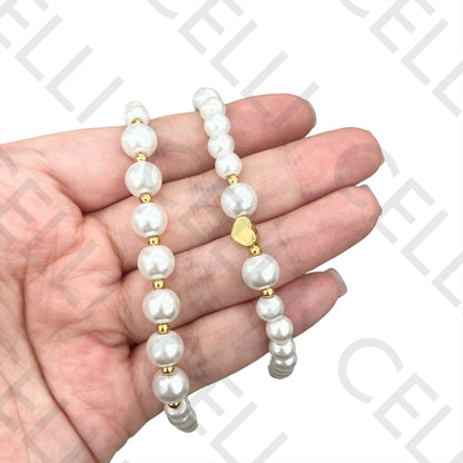 不锈钢项链 - 珍珠搭配钢球与心形吊坠