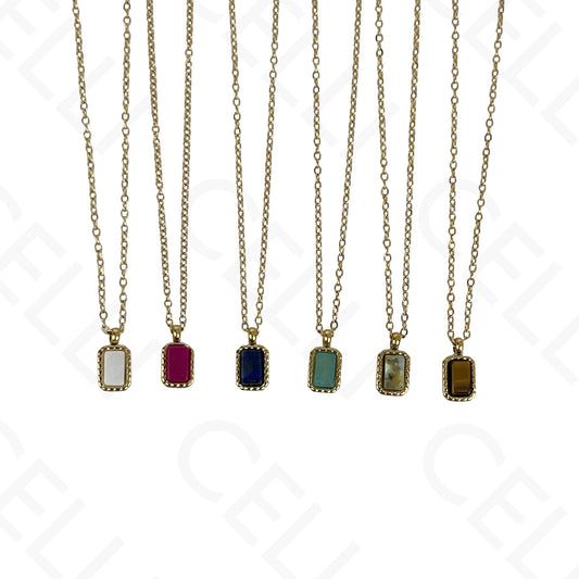 Stainless steel rectangular natural stone necklace