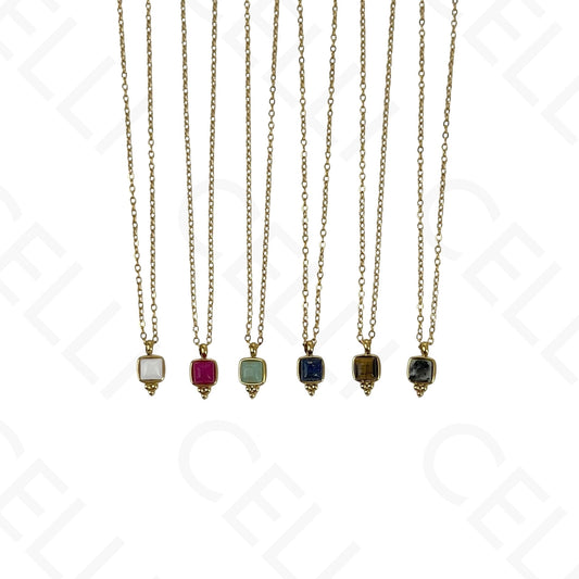Stainless steel rectangular natural stone necklace