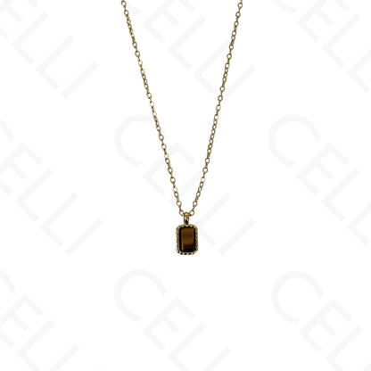 Colar de aço - pedra natural rectangular
