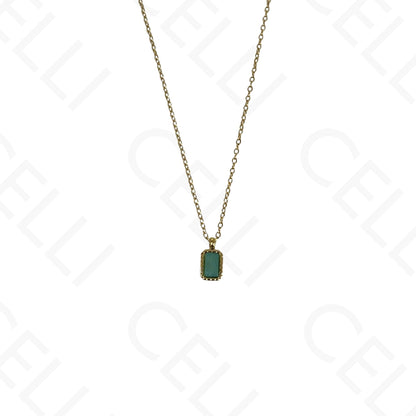 Colar de aço - pedra natural rectangular