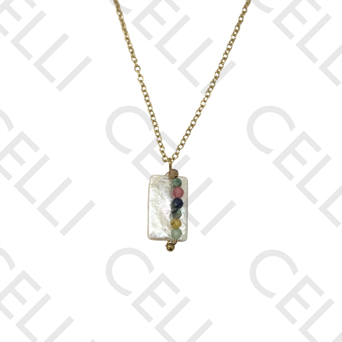 Steel Queue - square pearl with natural stones