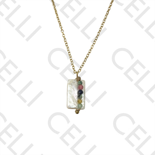 钢制胶 - 方形珍珠带天然宝石