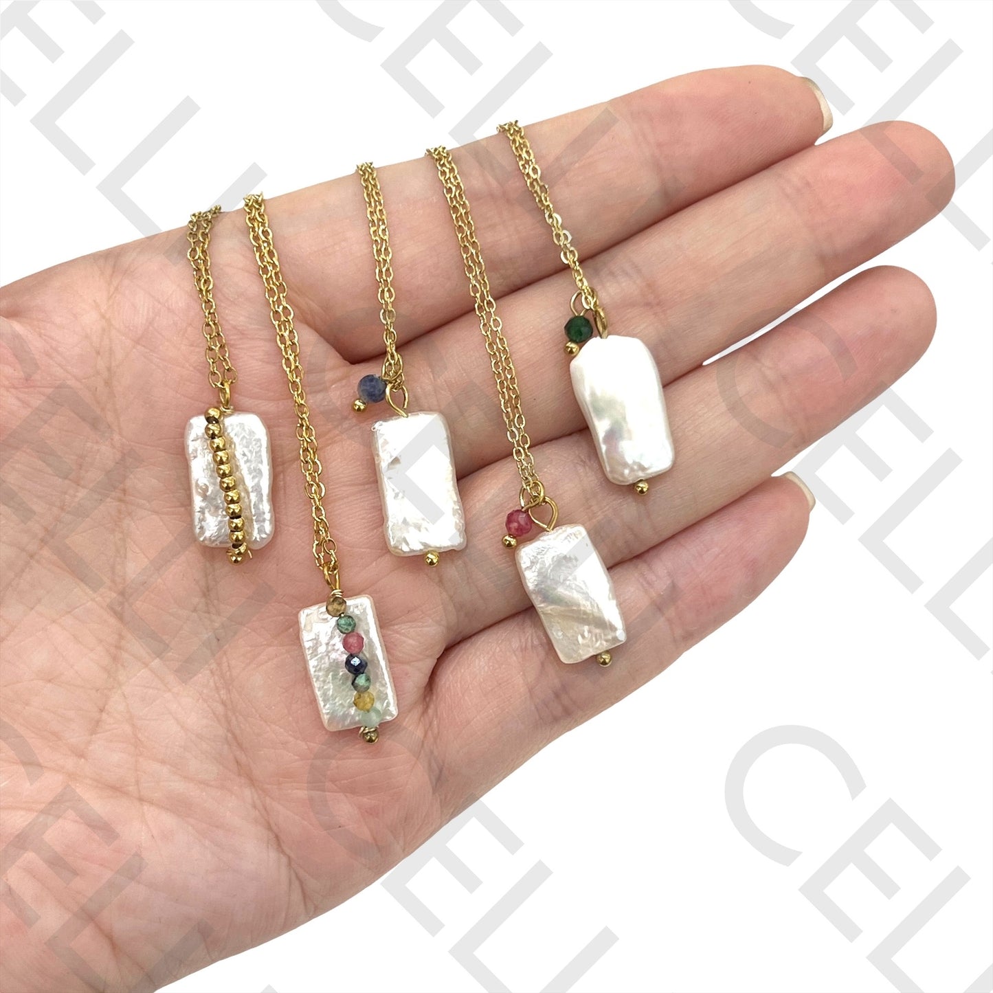 Steel Queue - square pearl with natural stones