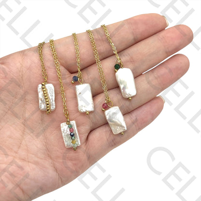 Steel Queue - square pearl with natural stones