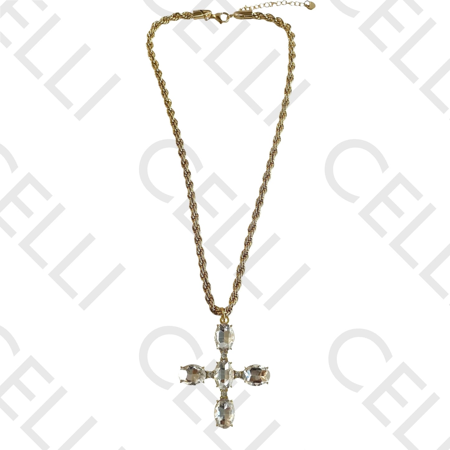 Steel Necklace - Cross with Diamonds