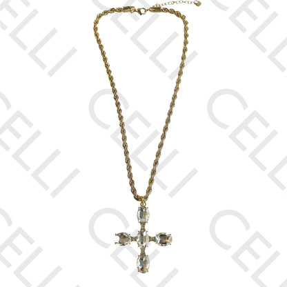 Steel Necklace - Cross with Diamonds