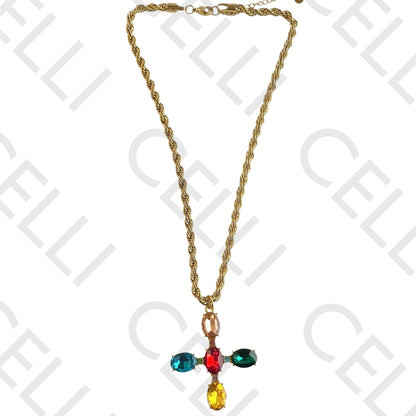 Steel Necklace - Cross with Diamonds