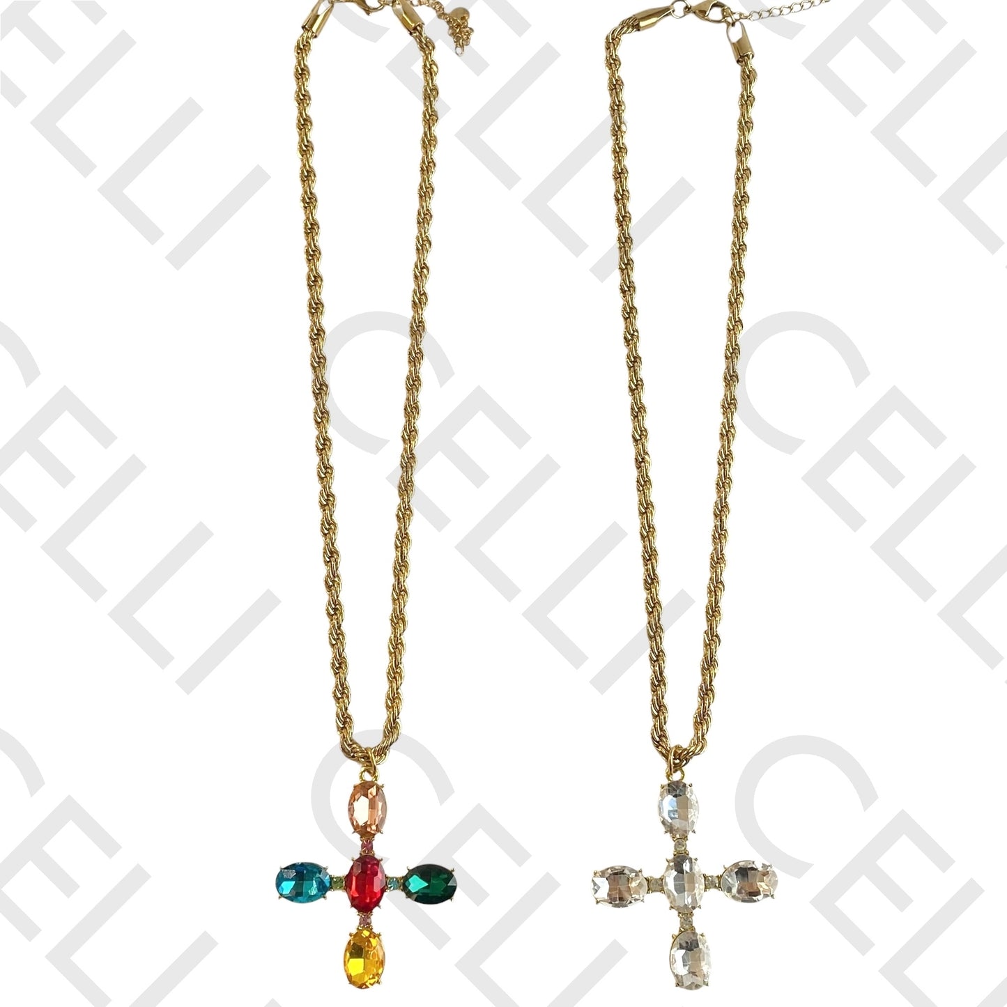 Steel Necklace - Cross with Diamonds