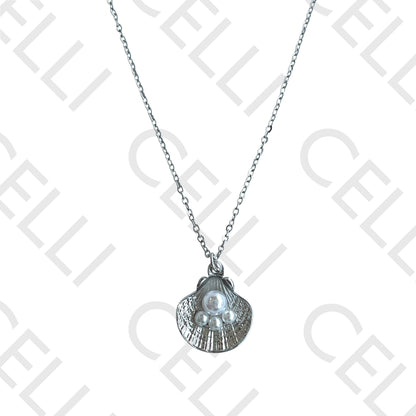 Filtro/Brinco de acero - concha con perlas