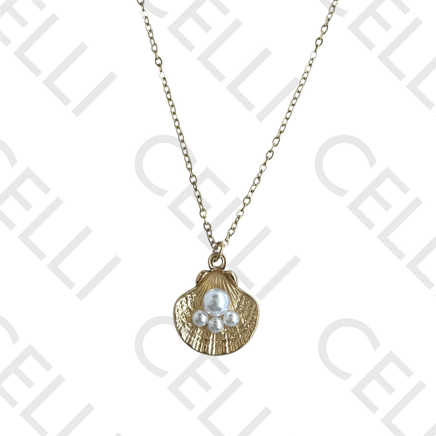 Filtro/Brinco de acero - concha con perlas