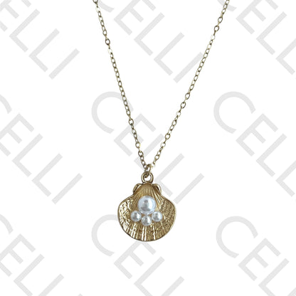 Filtro/Brinco de acero - concha con perlas