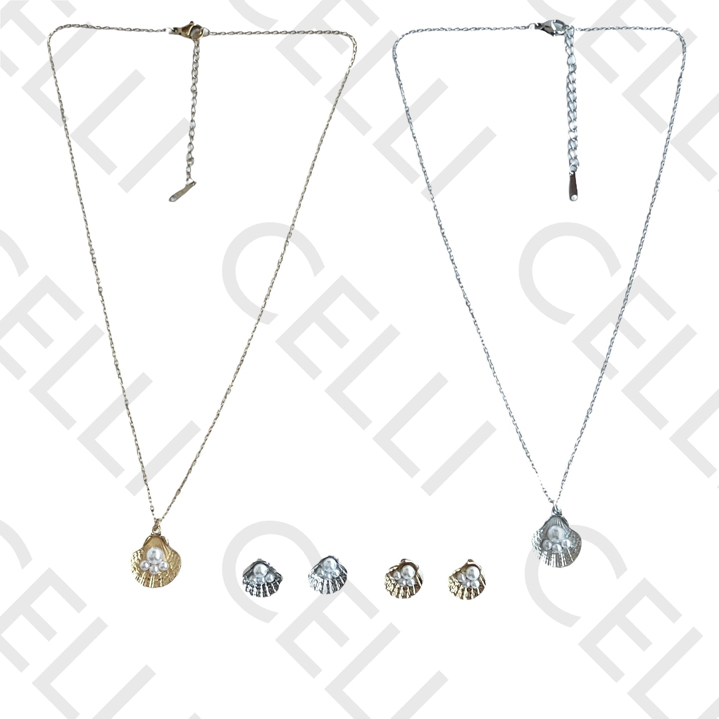 Filtro/Brinco de acero - concha con perlas