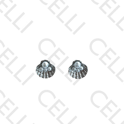 Filtro/Brinco de acero - concha con perlas