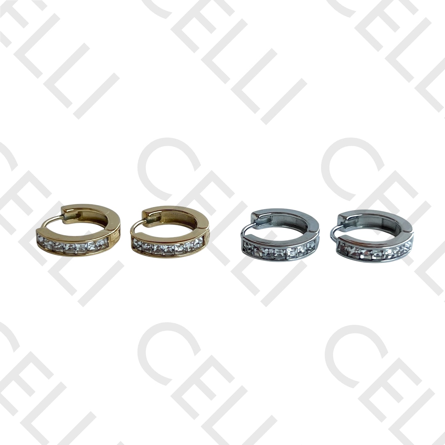 Salto de acero - aro con diamantes cuadrados brillantes