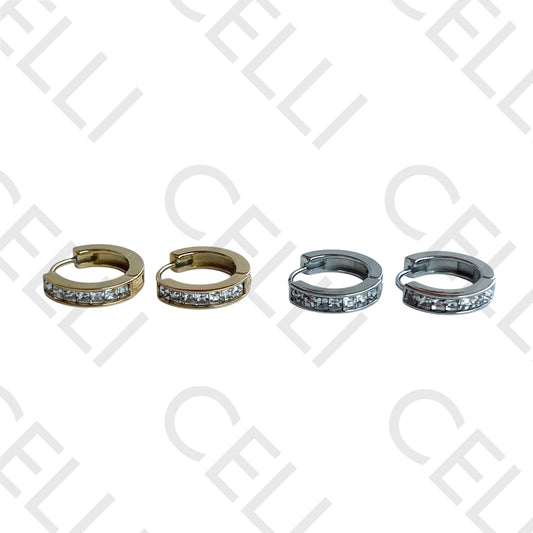 Salto de acero - aro con diamantes cuadrados brillantes