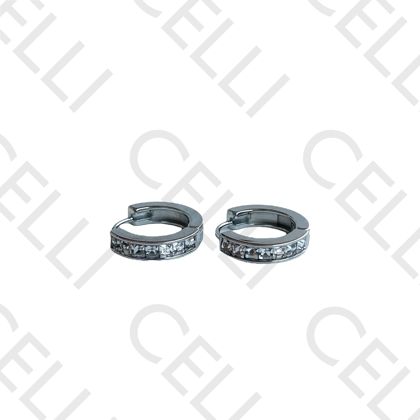 Salto de acero - aro con diamantes cuadrados brillantes