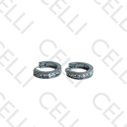 Salto de acero - aro con diamantes cuadrados brillantes