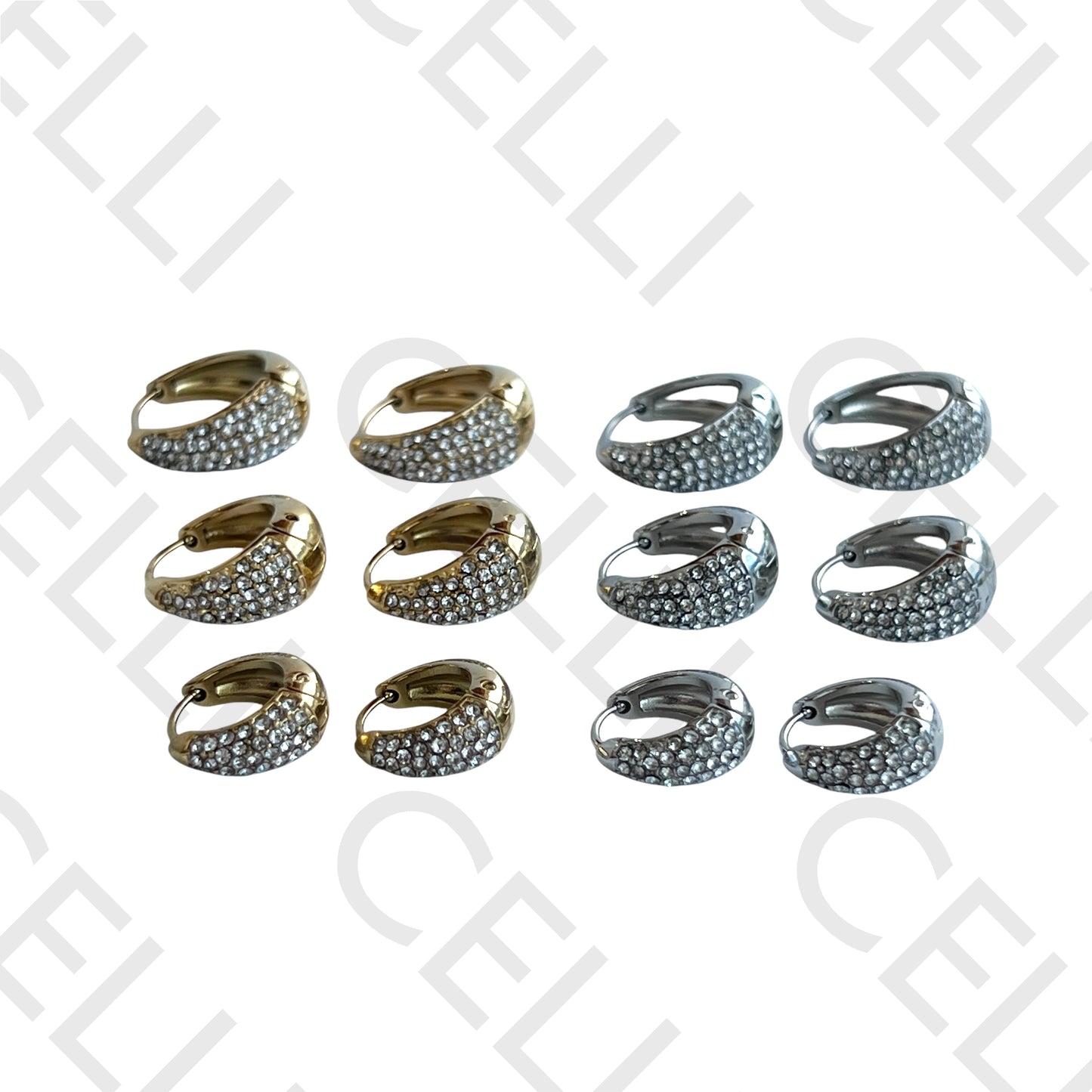 Salto de acero - aro en forma de gota con diamantes.