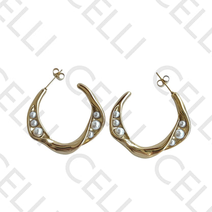 Salto de acero - aro torcido con perlas