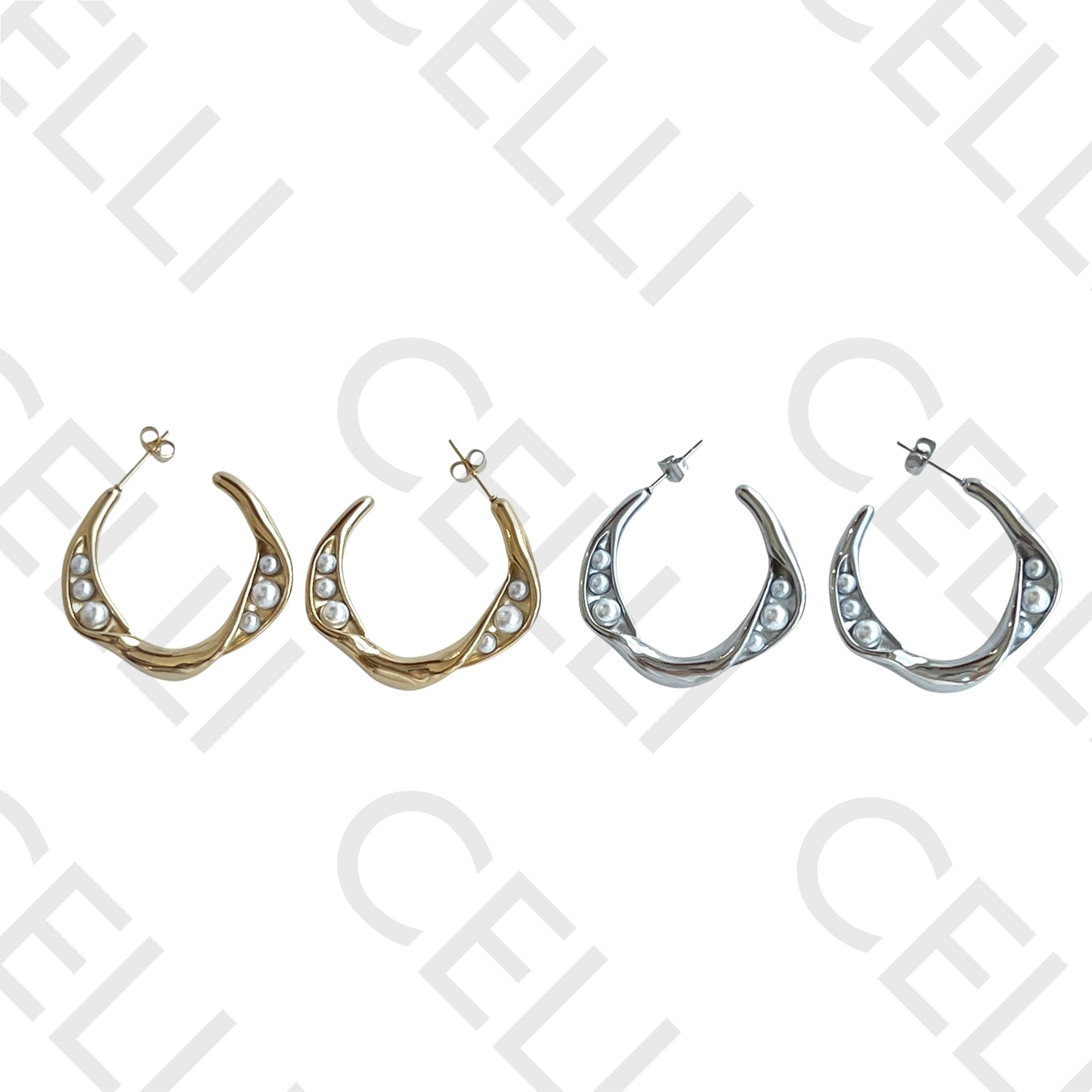 Salto de acero - aro torcido con perlas