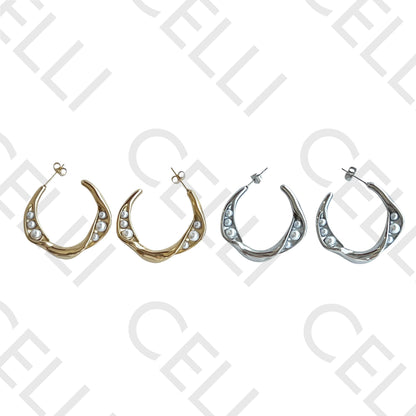 Salto de acero - aro torcido con perlas