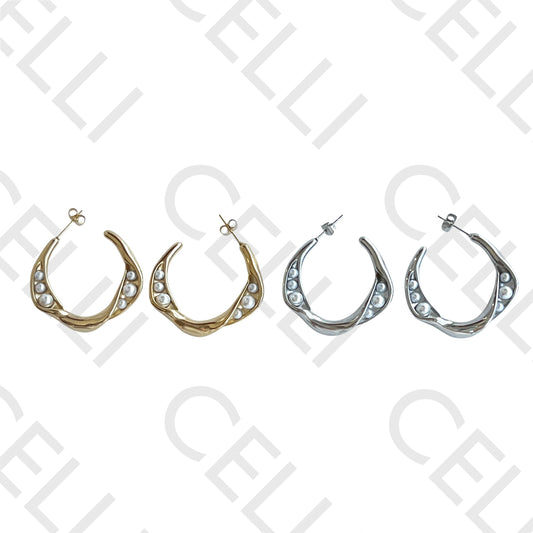 Salto de acero - aro torcido con perlas