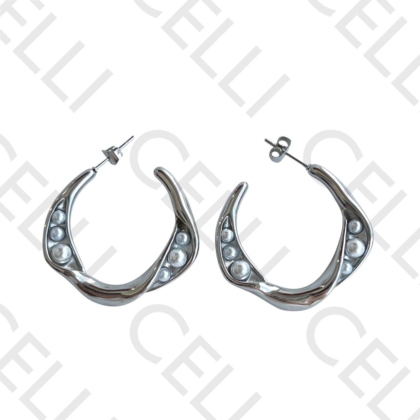 Salto de acero - aro torcido con perlas