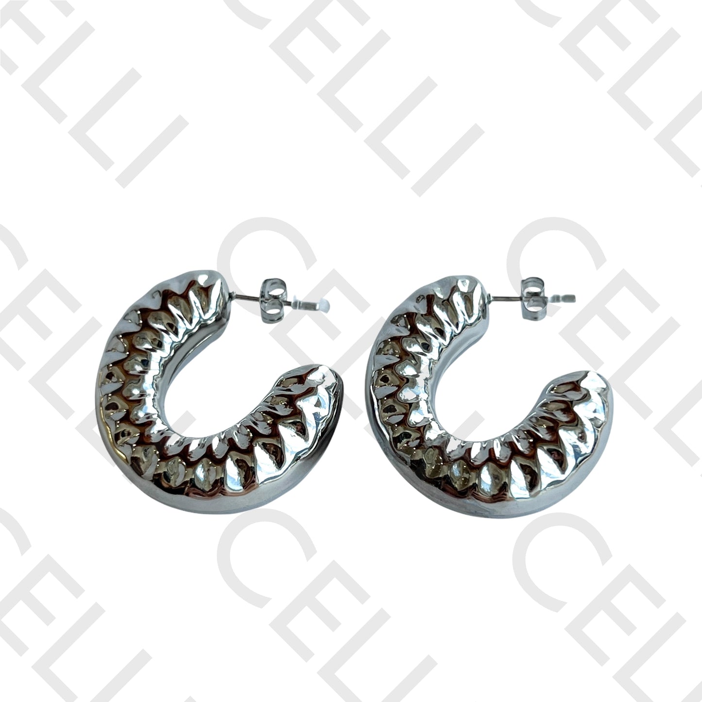 Brinco de aço - argola trabalhada (oco)