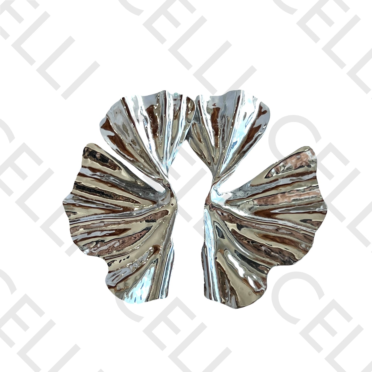 Steel earring - worked leaf