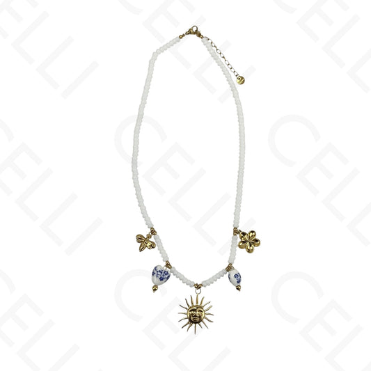 Stainless steel rectangular natural stone necklace