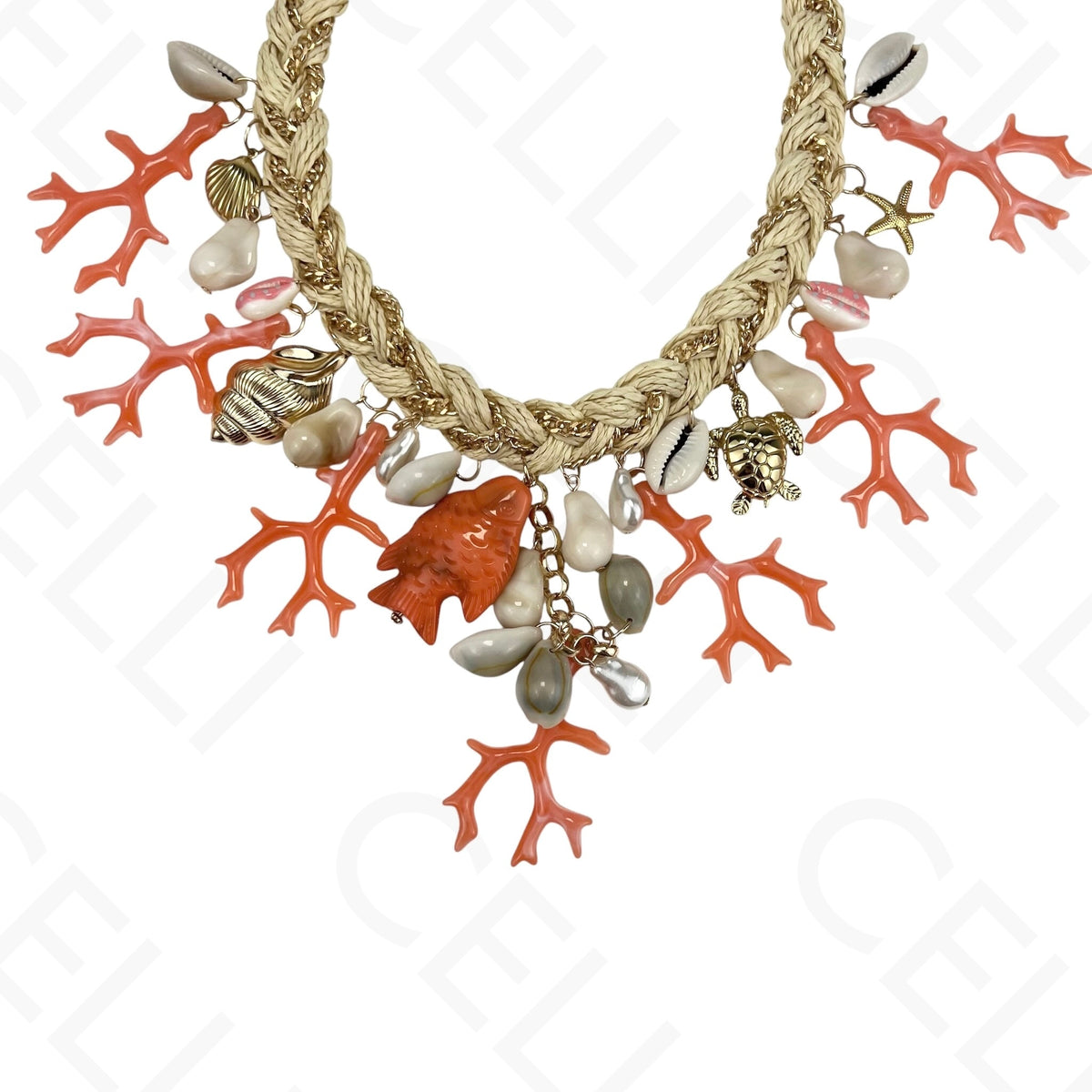 Collar de moda: colgantes de hilo entrelazado y resina.