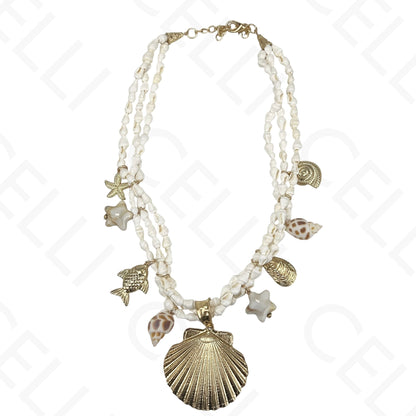 Collar de moda - tres conchas de cauri, concha marina