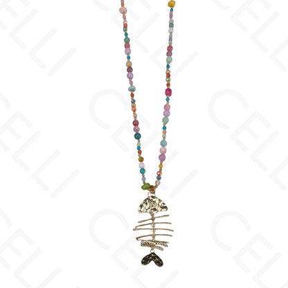 Collar de moda: pez, cuentas de piedra