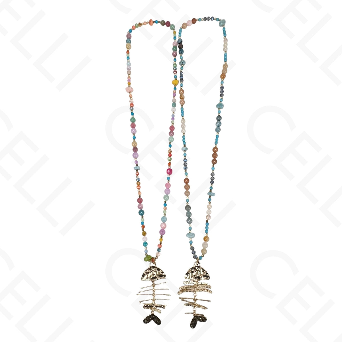 Collar de moda: pez, cuentas de piedra