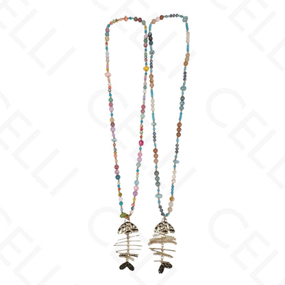 Collar de moda: pez, cuentas de piedra